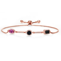 Gem Stone King 1.54 Ct Oval Pink Created Sapphire Black Onyx 18K Rose Gold Plated Silver Bracelet for Women
