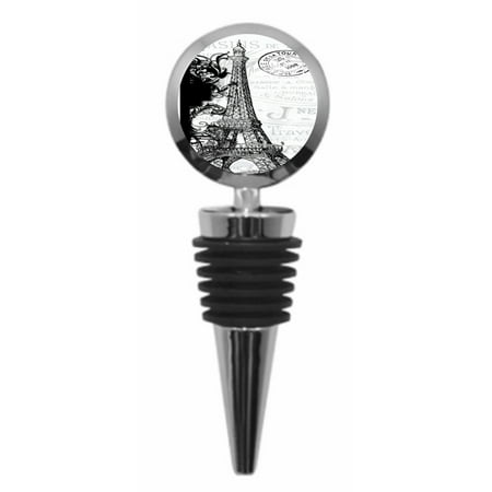 - Black and White Parisian Vintage Style Eiffel Tower Paris Print Design - Metal Wine Bottle Stopper with Vaccum