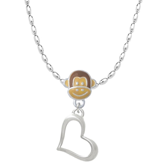 Delight Jewelry Silvertone Slanted Open Heart Mia Monkey Charm Necklace