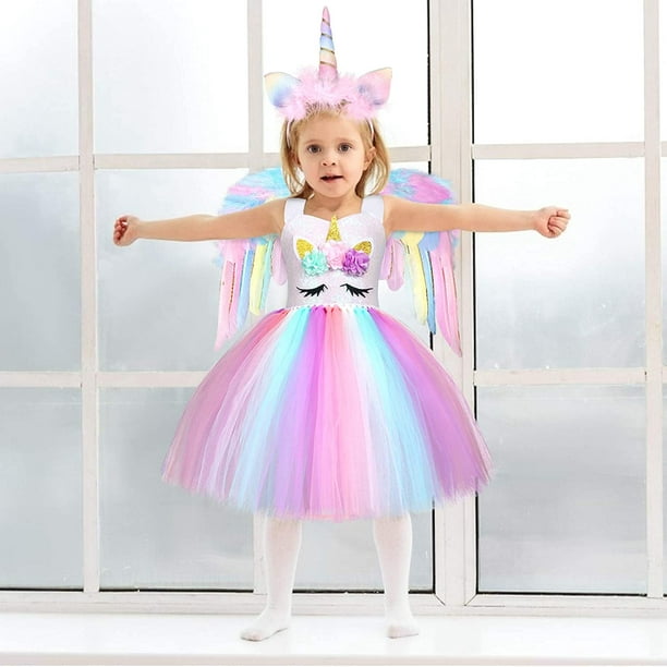 HHHC Costume de licorne pour filles arc-en-ciel Tutu habiller avec licorne  bandeau aile tenue princesse Cosplay cadeau de fête d'anniversaire 