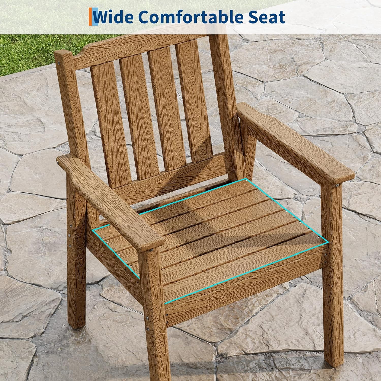 EliteEdge Set of 2 23.9" Wide HDPE Patio Dining Chairs, 650LBS Capacity All-Weather Armchairs with Slatted Seat, Heavy Duty Modern for Garden, Poolside, Deck,Brown
