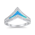 thumbnail image 2 of Chevron Midi V Ring Band Created Blue Opal Round CZ 925 Sterling Silver Size 5, 2 of 2