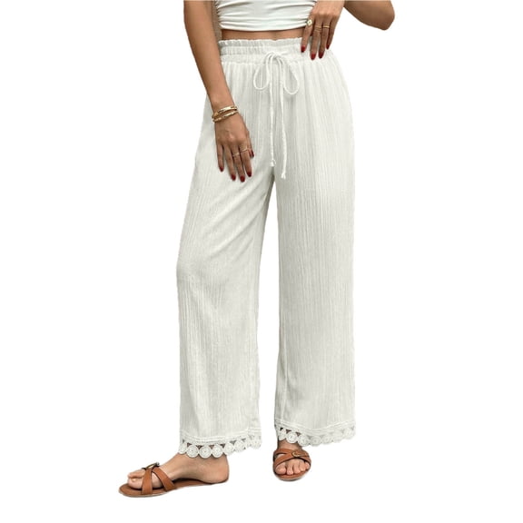 PBFRDSJ Flowy Pants for Women High Waist Drawstring Wide Leg Pants Lightweight Breathable Boho Office Casual Pants Sizes S-XL