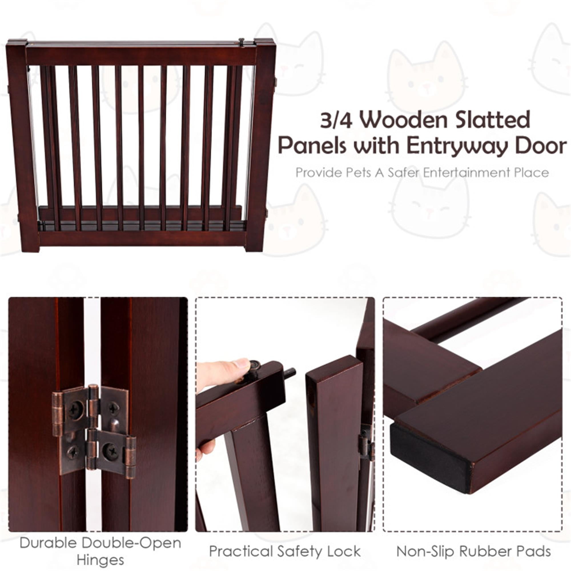 Pefilos 81" 3 Panel Freestanding Pet Gate Wooden Folding Fence for Doorways, Stairs Step Over Divider for Dogs and Puppies, Brown Pefilos 81" 3 Panel Freestanding Pet Gate Wooden Folding Fence for Doorways, Stairs Step Over Divider for Dogs and Puppies, Brown