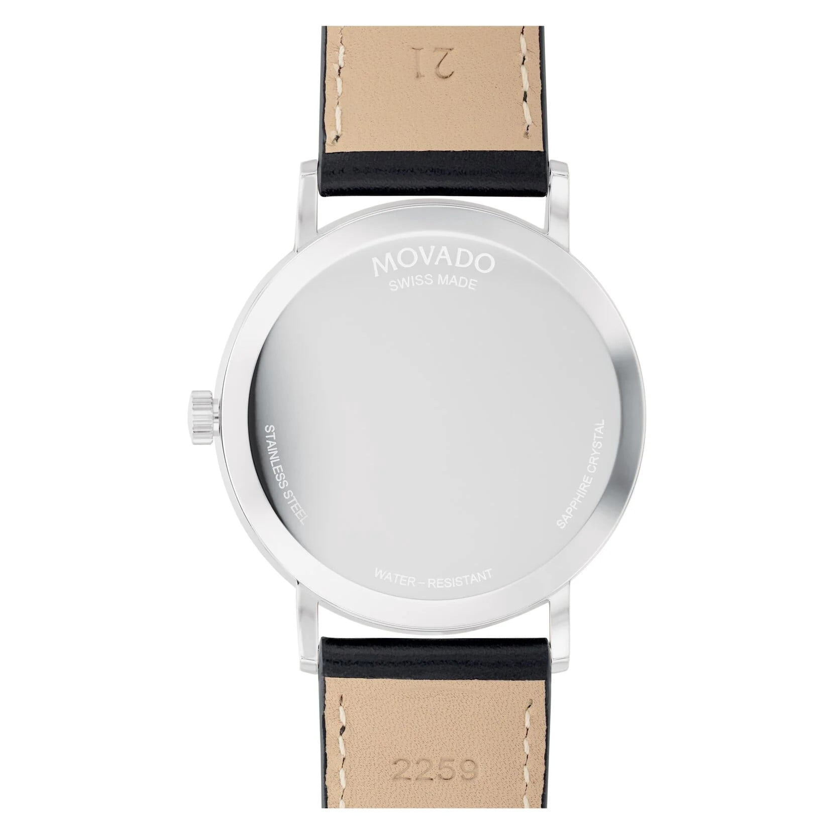 Movado Silver Dial with Black Leather Strap Movado Ladies Blue Museum Dial Black Leather Strap Watch  main image 3