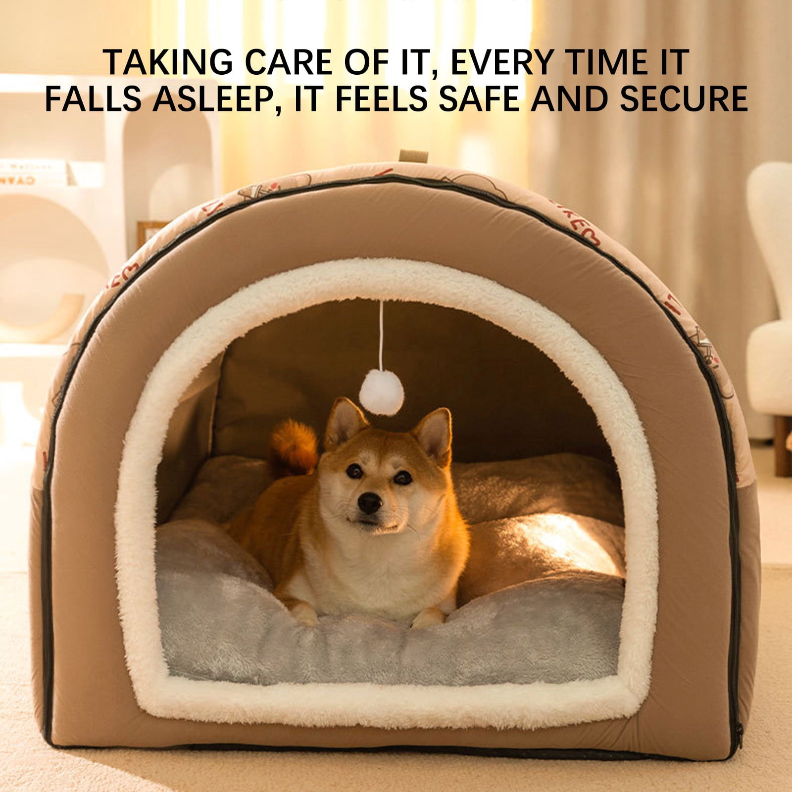 PAVEOS Cats House Clearance Pet Bed House 2 Ways to Use Indoor House for Cats and Small Dogs with Mat Removable and Washable Cover House and Bottom Brown