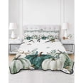 thumbnail image 2 of Quilts Queen Size Bedding Set, Teal Pumpkins Fall Reversible Summer Quilt 3 Pieces, Botanical Thanksgiving Leaves Weeping Lightweight Bedspreads Coverlets with 2 Pillow Shams for All Seasons, 2 of 5