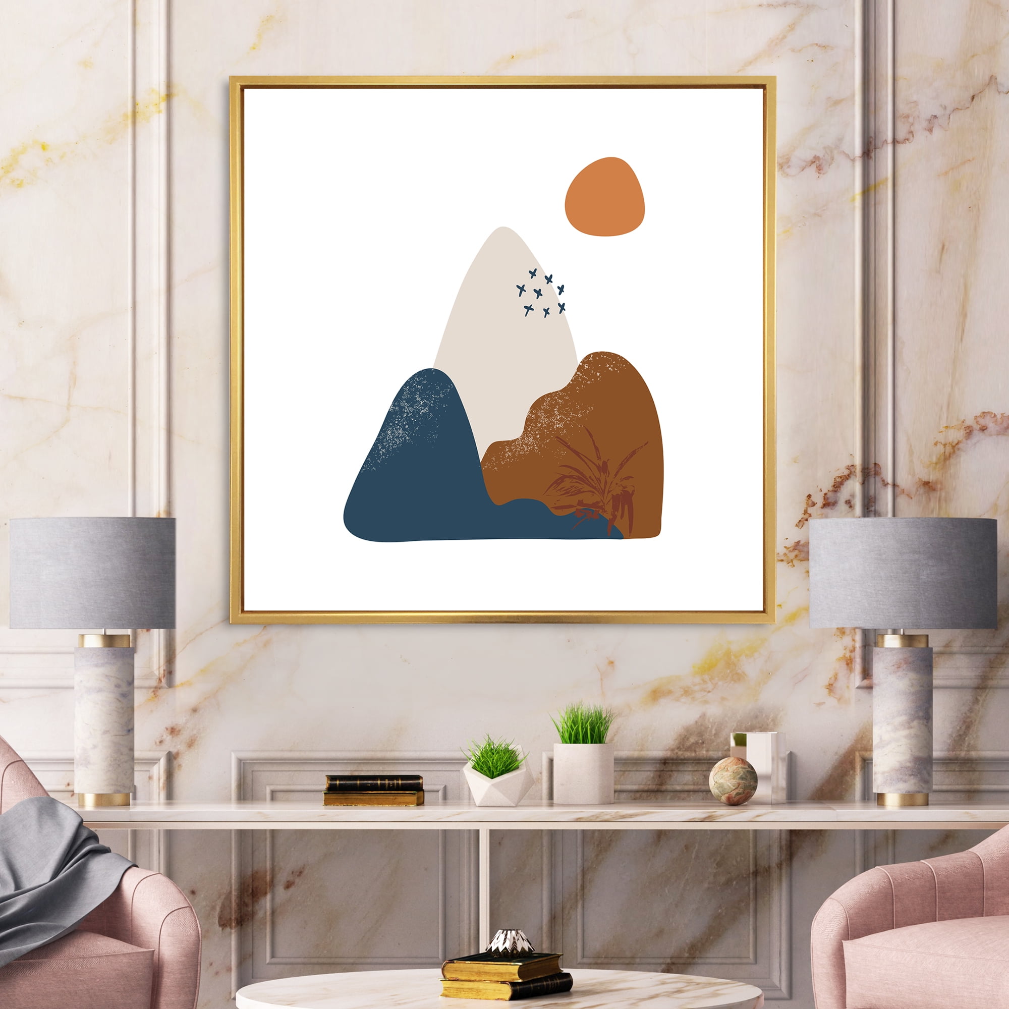 Designart 'Abstract Minimal Shapes Under Flowers VI' Modern Framed Canvas Wall Art Print