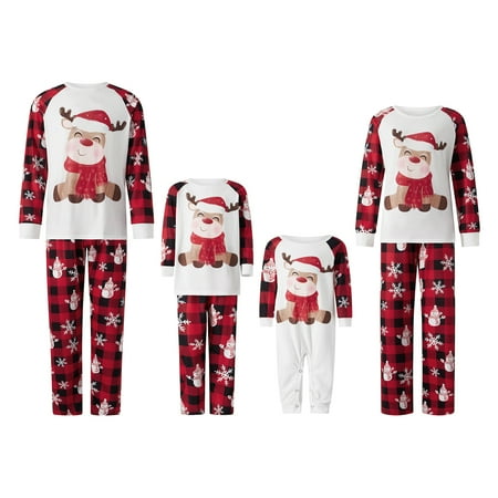 

CenturyX Christmas Pajamas Sets for Family Elk Plaid Snowman Print Long Sleeve Tops Pants Xmas Matching Sleepwear for Parent-Child RedKids-6 Years