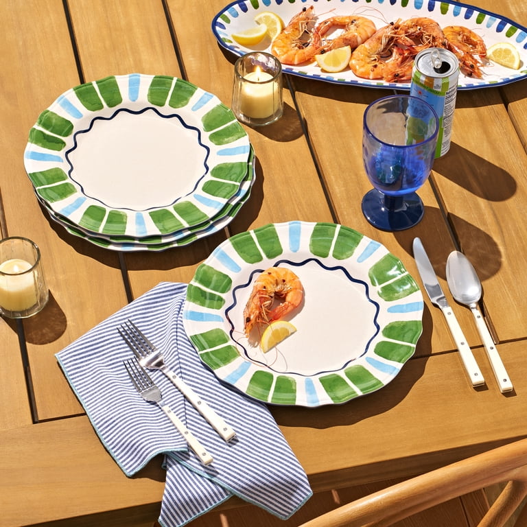 Beautiful 4-Piece 11-Inch Bamboo Melamine Dinner Plate Set, Multi