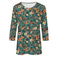 thumbnail image 5 of CYMMPU Shirts Floral Printed 3/4 Length Sleeve Crewneck Dressy Tunic Tops Basic Tees Casual Business Work Blouses Summer Fall 2025 Clothes for Women Multicolor XL, 5 of 5