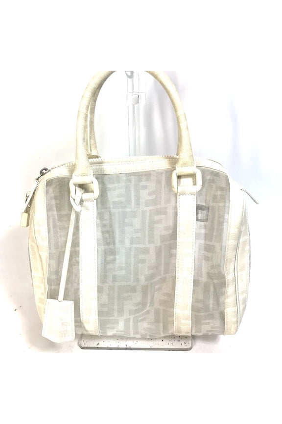 Pre-Owned FENDI Zucca Mesh Mini Boston Bag in Leather, White, for Women (Good)