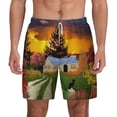 thumbnail image 2 of Picia Fall Village Scenery pattern Mens Swim Trunks with Compression Liner Stretch Beach Shorts Quick Dry with Zipper Pockets No-Chafing Board Shorts-Small, 2 of 9