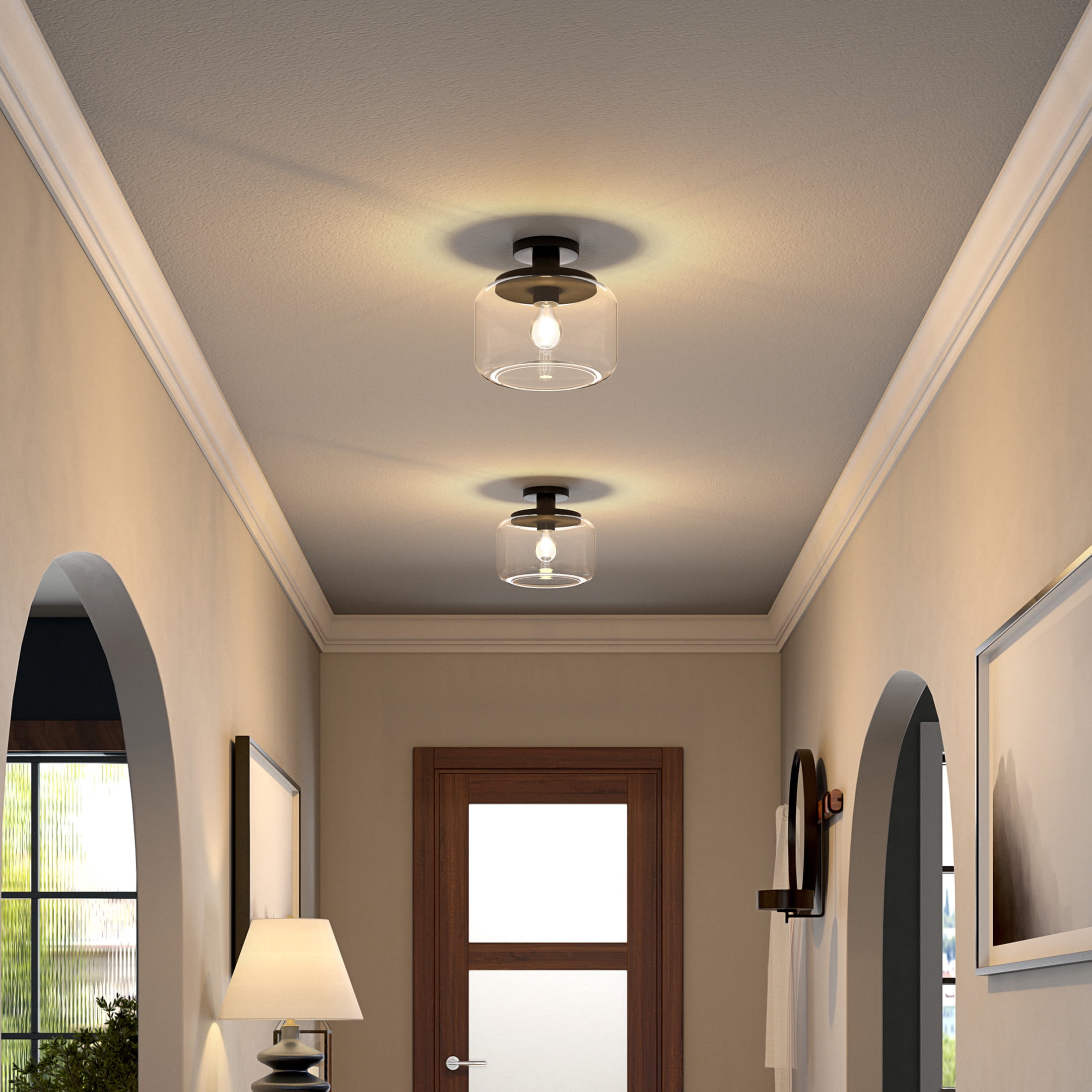 Evelyn&Zoe 11" Blackened Bronze Metal/Glass Semi Flush Mount