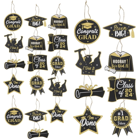 FESTFENDS Graduation Tree Ornaments Black 24Pcs Paper for Graduation Party Supplies