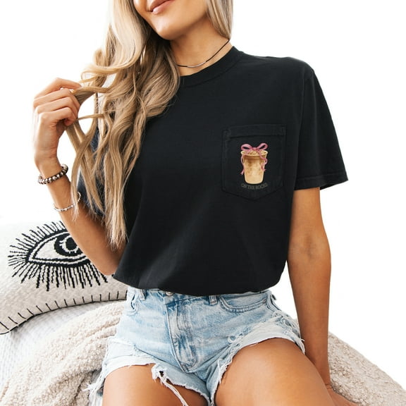 Verita Culture Womens Funny T Shirts On The Rock Iced Latte Coffee Pocket Summer Graphic Tee