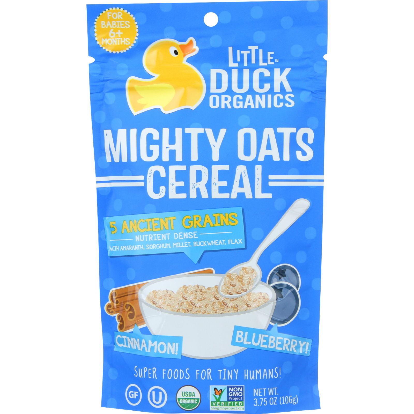 Little Duck Organics Cereal Organic Mighty Oats Blueberry and Cinnamon Age 6 Months Plus