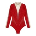 thumbnail image 4 of TSSOE Women's Rhinestones Long Sleeve Gymnastics Leotard Acrobatics Figure Skating Performance Red L, 4 of 5