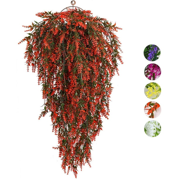 2 Pack Artificial Hanging Plants Fake Hanging Lavender Faux UV