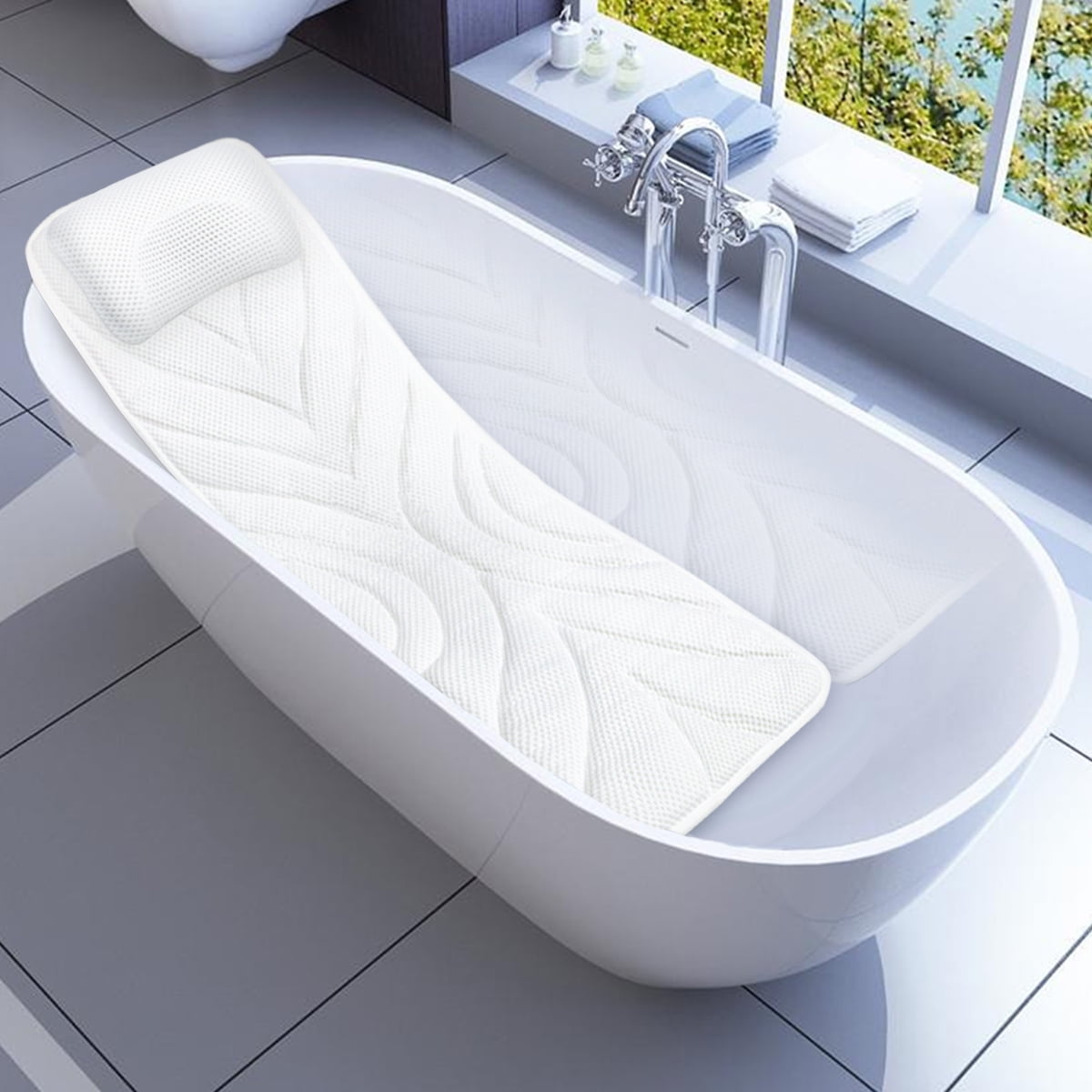 PU Waterproof Bath Cushion with Non-Slip Suction Cups, ESSORT Spa Bath Pillow 