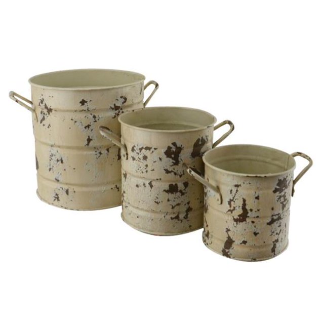 Red Carpet Studios 21074 Nesting Bucket Planters, Cream - Set of 3
