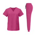 thumbnail image 5 of Scrubs for Men Set, Modern V Neck Scrub Top & Jogger Pant with 8 Pockets Professionals Soft Stretch Athletic Nursing Uniform Workwear (Hot pink), 5 of 6