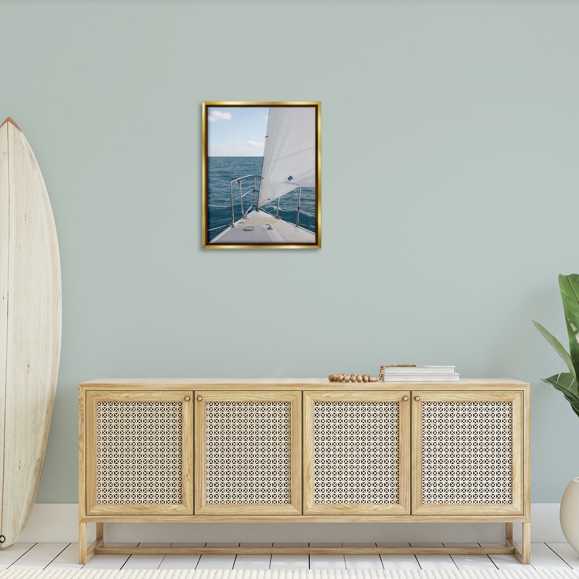 Stupell Industries Ship Bow View Nautical & Beach Photography Gold Floater Framed Canvas Art Print Wall Art, 25 x 31