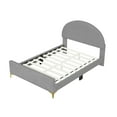 thumbnail image 5 of Full Size Platform Bed, Upholstered Velvet Wooden Bed Frame with Classic Semi-Circle Shaped Headboard and Metal Legs for Bedroom, Wood Slat Support, No Box Spring Needed, Gray, 5 of 9