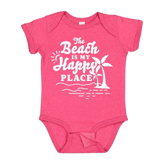 Inktastic The Beach is My Happy Place with Palm Trees Boys or Girls Baby Bodysuit