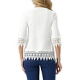thumbnail image 3 of INSPIRE CHIC Women's Casual V Neck 3/4 Sleeve Hallow Out Solid Tunic Blouse S White, 3 of 6