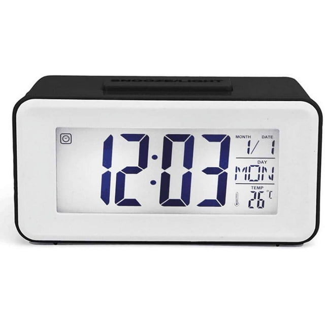 Rawiri Reloj despertador digital LED Reloj digital Despertador Fecha Temperatura Posponer 8 Música Sueño Funciona con pilas (Negro)