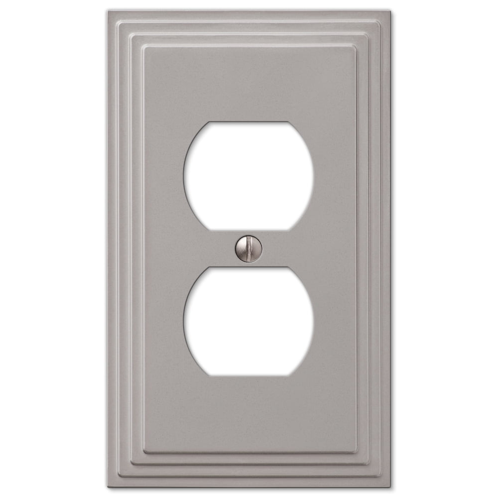 Value 8-Pack Duplex Outlet Wall Plate Stylish Stamped Steel Brushed Nickel 