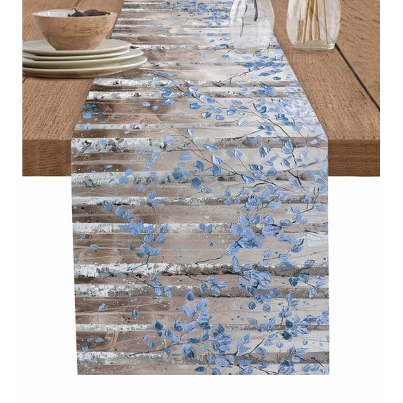 Hokiten Table Runners 108 Inches Long Dress Scarves, Blue Brown Forest Farmhouse Coffee/Dining/Kitchen Table Runner for Living Room, Modern Oil Painting Art 13x108 Inch