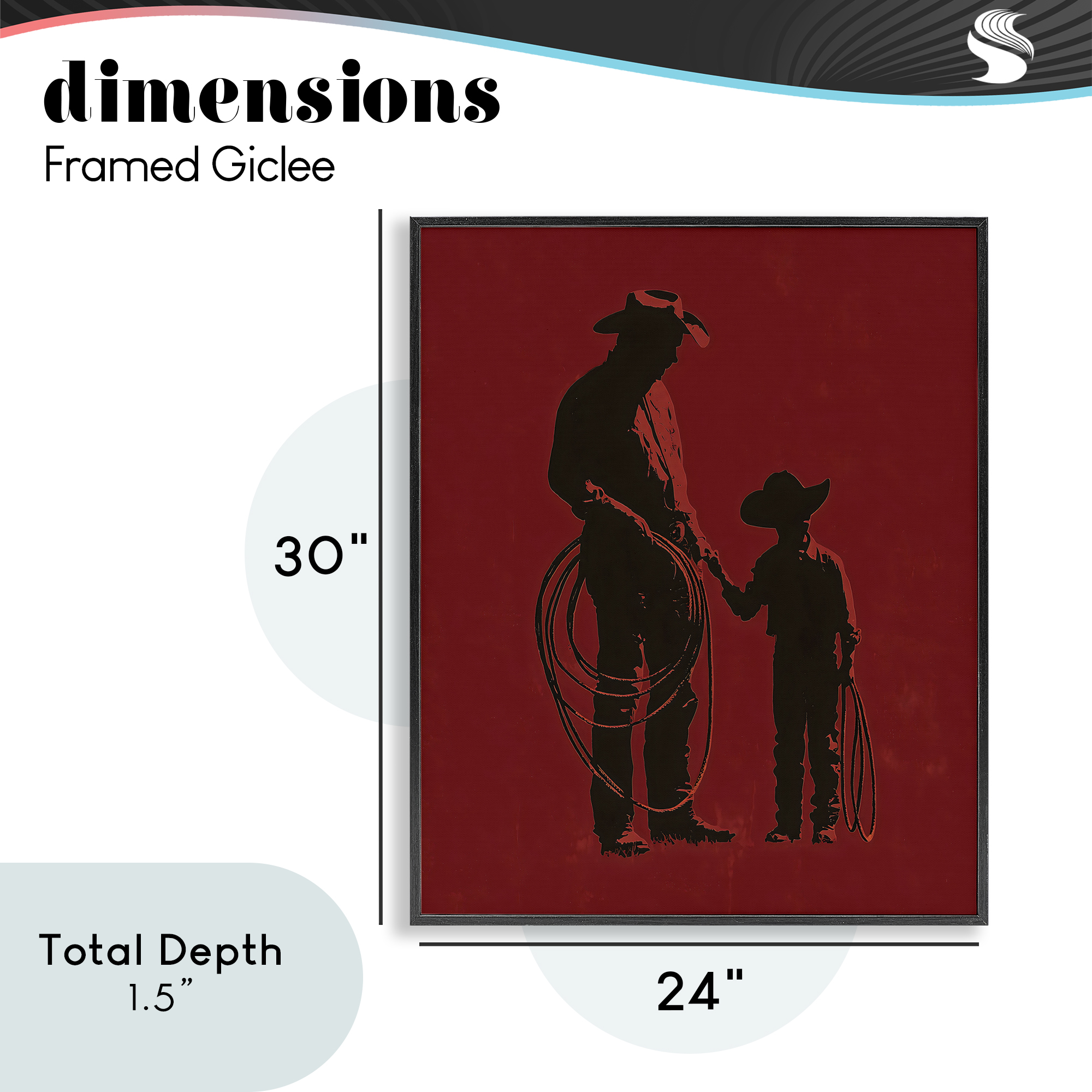 Burgundy Cowboy Father & Son Black Framed Giclee Art, design by Arlington Prints