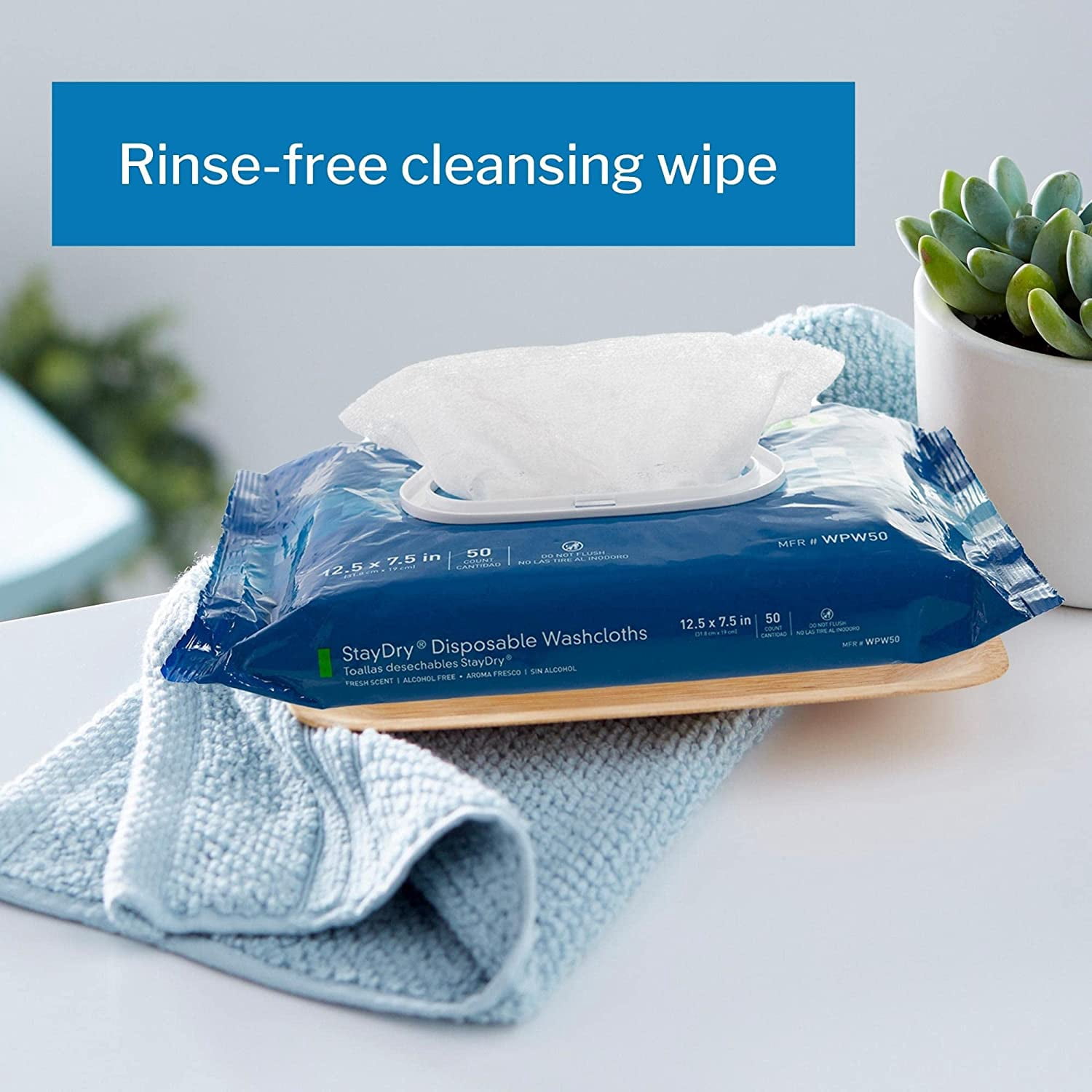 Disposable Wipes or Washcloths for Adults with Aloe, Incontinence, Alcohol-Free, 50 Wipes, 12 Packs, 600 Total