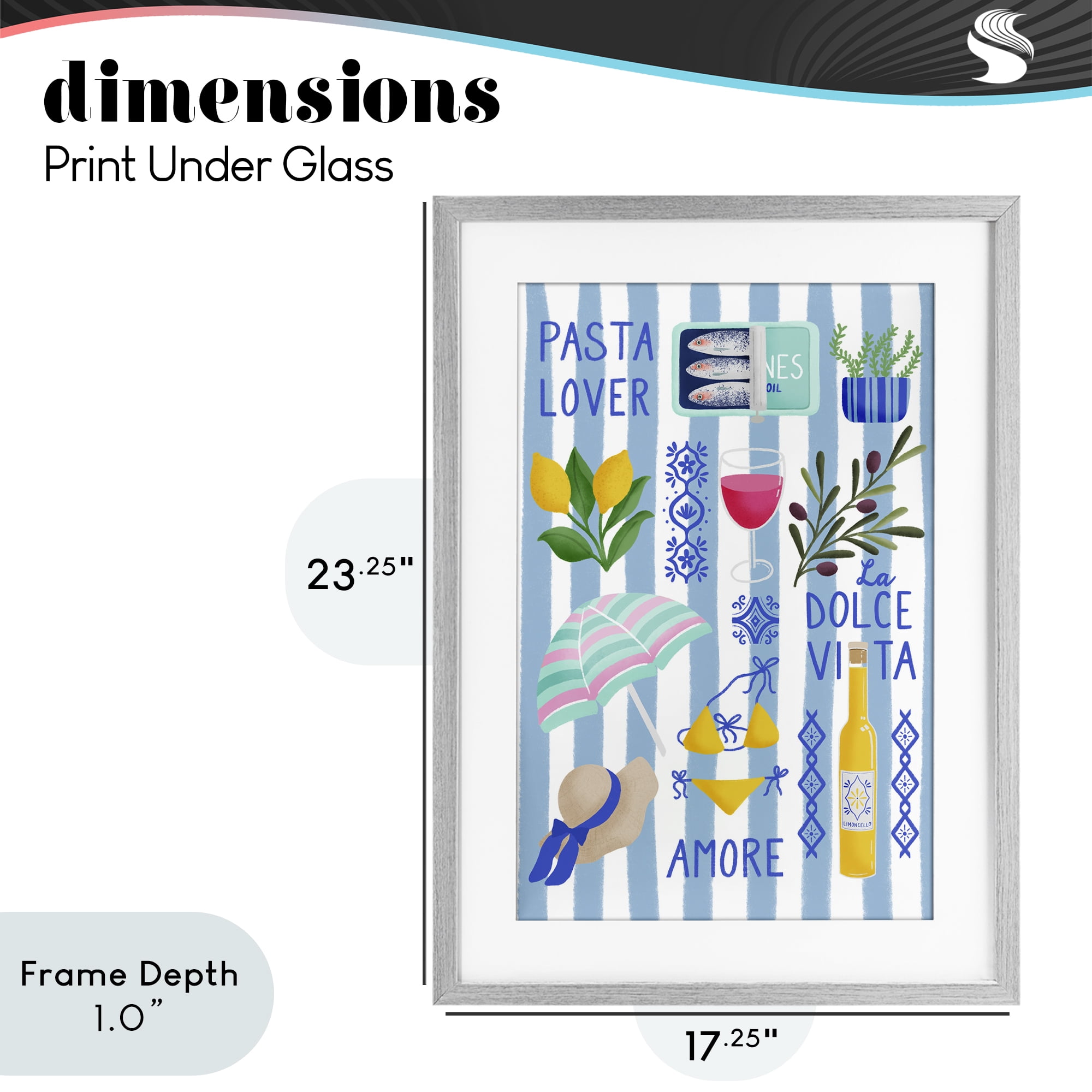 Stupell Industries Pasta Lover Mediterranean Gray Framed Print Under Glass, design by Metka Hiti
