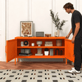 thumbnail image 2 of Wide Lockable Metal TV Stand with Accent Cabinet Locker, Heavy Duty Entertainment Center for Bedroom, Adjustable Shelves & 2 Doors, Multifunctional Storage Cabinet for Home 22"H X 35.4"W X 13.8"D, 2 of 9