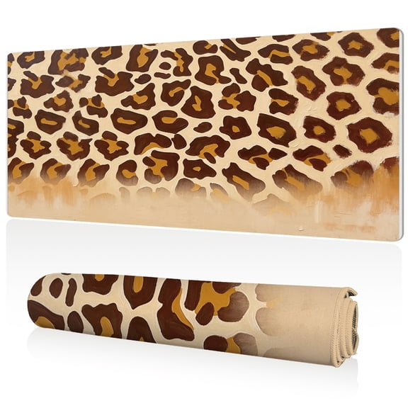 LIVEKEY Mouse Pad Ultra Large 80x40x0.3cm Full Desk Coverage with Wild Leopard Print Design Durable Easy Clean Non Slip Sewn Edges