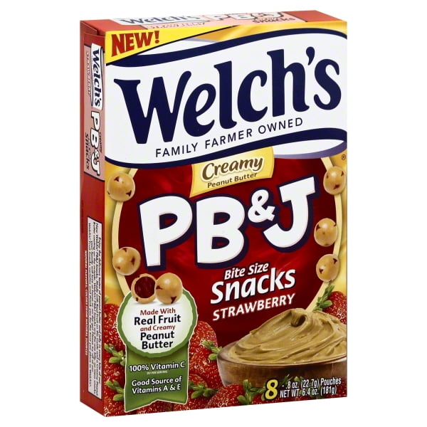 Welch's PB&J Creamy Strawberry Bite Size Snack Pouches, 6.4 Oz