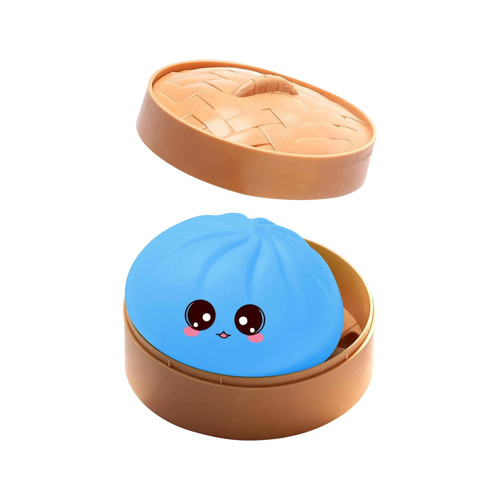 Cute Squishy Dumpling Large with Steamer, Squishy Dumpling Doll with Cute Expressions, Silicone Bun Sensory Fidget Dolls, Hand Pinching Decompression Dolls