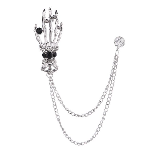 Milaget Men's Gothic Hand with Crystal Chain Tassel Lapel Pin Brooch Pin Decor -