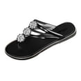 thumbnail image 2 of Miluxas Shiny Diamond Flat Sandals Slide for Women Flip-flops Slip-On Fashionable Slippers for Summer Vacation Black 6(37), 2 of 8