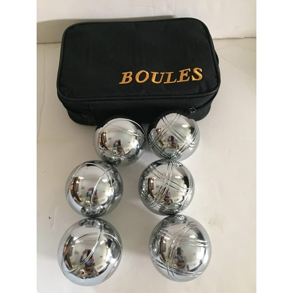 BuyBocceBalls 73mm Metal Petanque Set with 6 Silver Balls and blackCase
