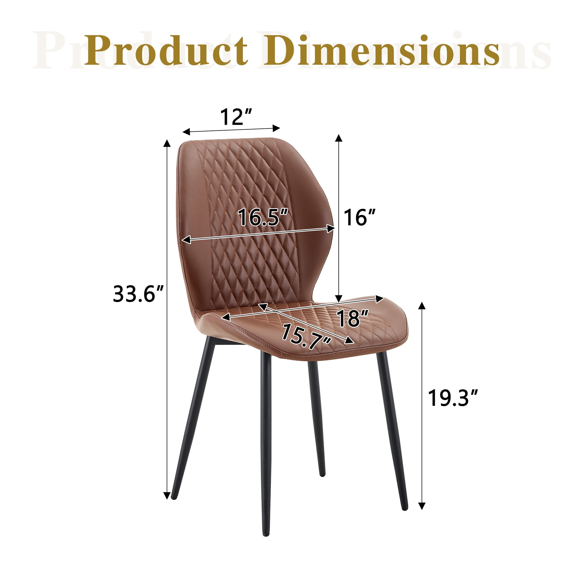 MOONMISS Dining Chairs Set of 4,Modern luxury Diamond-Quilted PU chairs with black metal legs for Dining Room Living Room,Brown