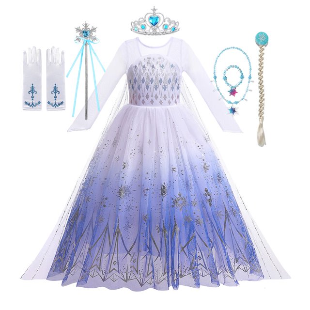 Disfraz de Frozen 2 de Disney para niñas, disfraz de reina de la nieve, Elsa, vestido de princesa con lentejuelas azules, ropa de fiesta de cumpleaños y Carnaval para niños, 3T (etiqueta 110) Gao Jinjia LED