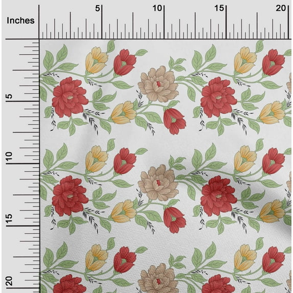 oneOone Velvet White Fabric Leaves & Flowers Floral Dress Material Fabric Print Fabric By The Yard 58 Inch Wide