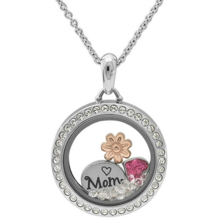 Connections from Hallmark Crystal Stainless Steel Two-Toned Mom Shaker Pendant, 24 Chain