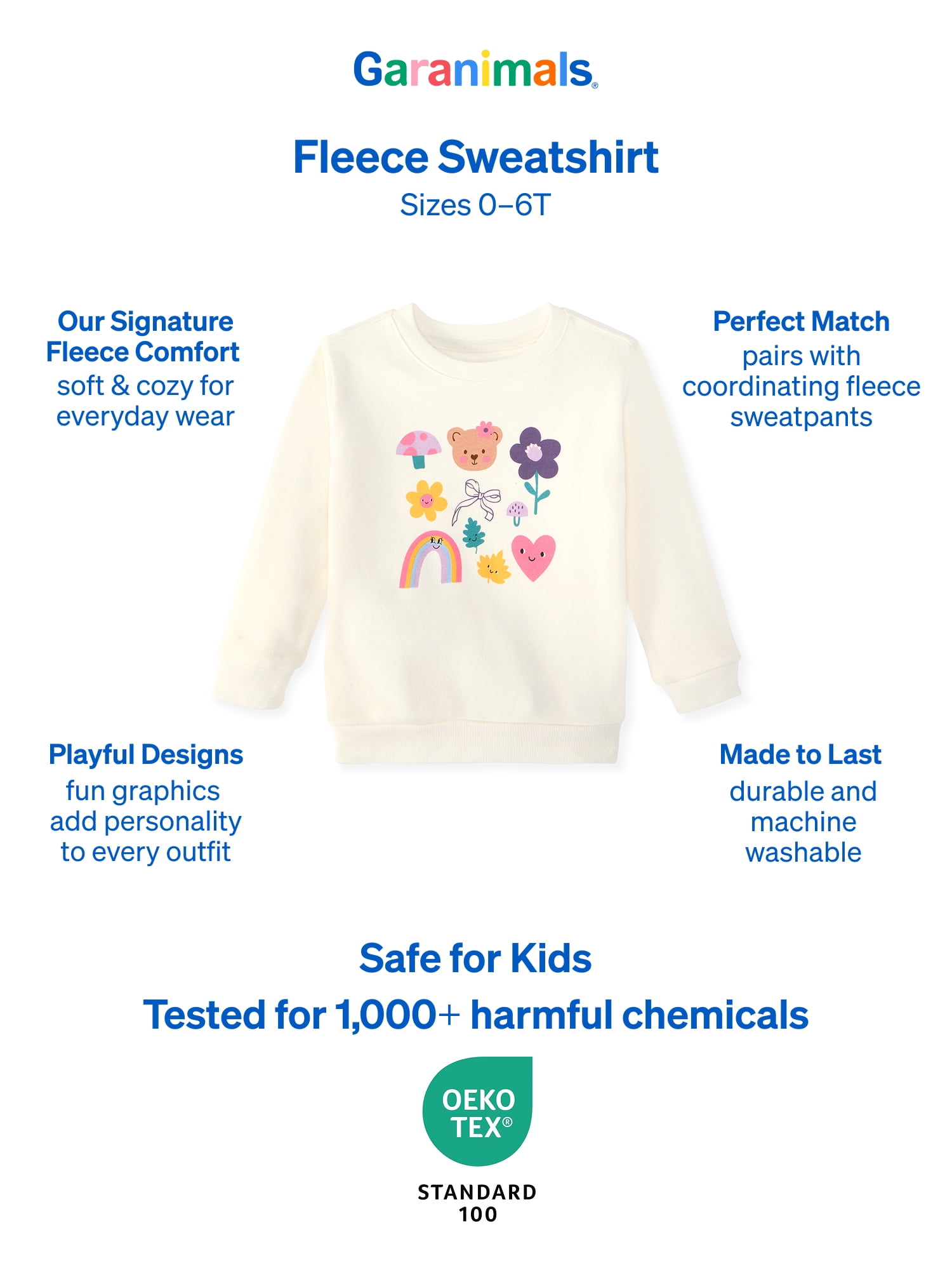 Garanimals Baby & Toddler Girl Fleece Crewneck Sweatshirt, Sizes 0-6T