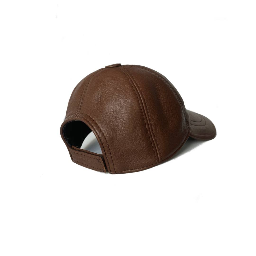 Genuine Real Lambskin Leather Unisex Baseball Cap - 100% Sheepskin Adjustable (Brown)
