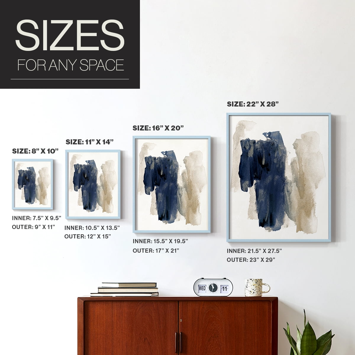 Navy Sweep in Blue Solid Wood 11 x 14 Framed Print